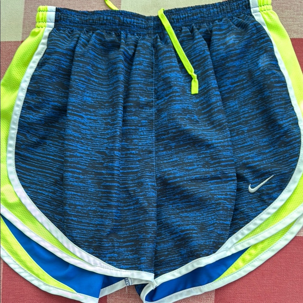 Nike Women's Athletic Shorts - Blue and Neon Yellow